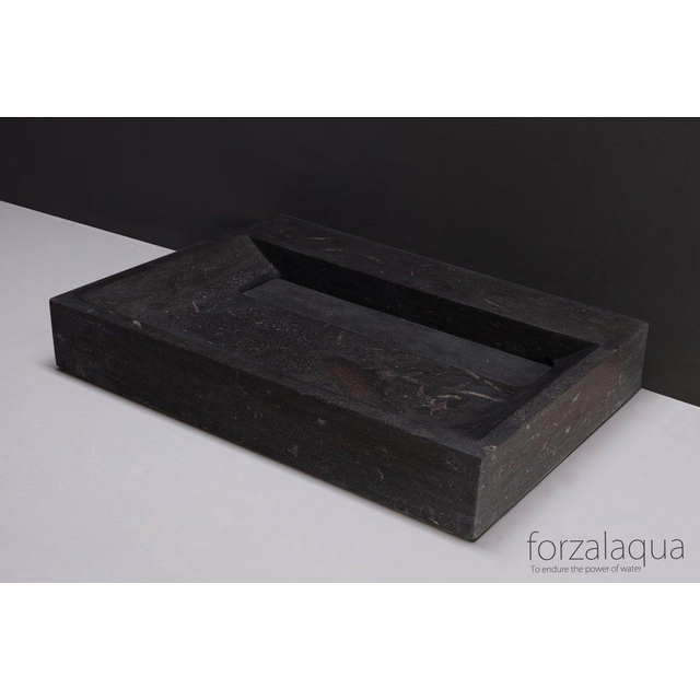 Forzalaqua Bellezza wastafel 80.5x51.5x9cm Rechthoek 2 kraangaten Natuursteen Hardsteen gezoet 10028